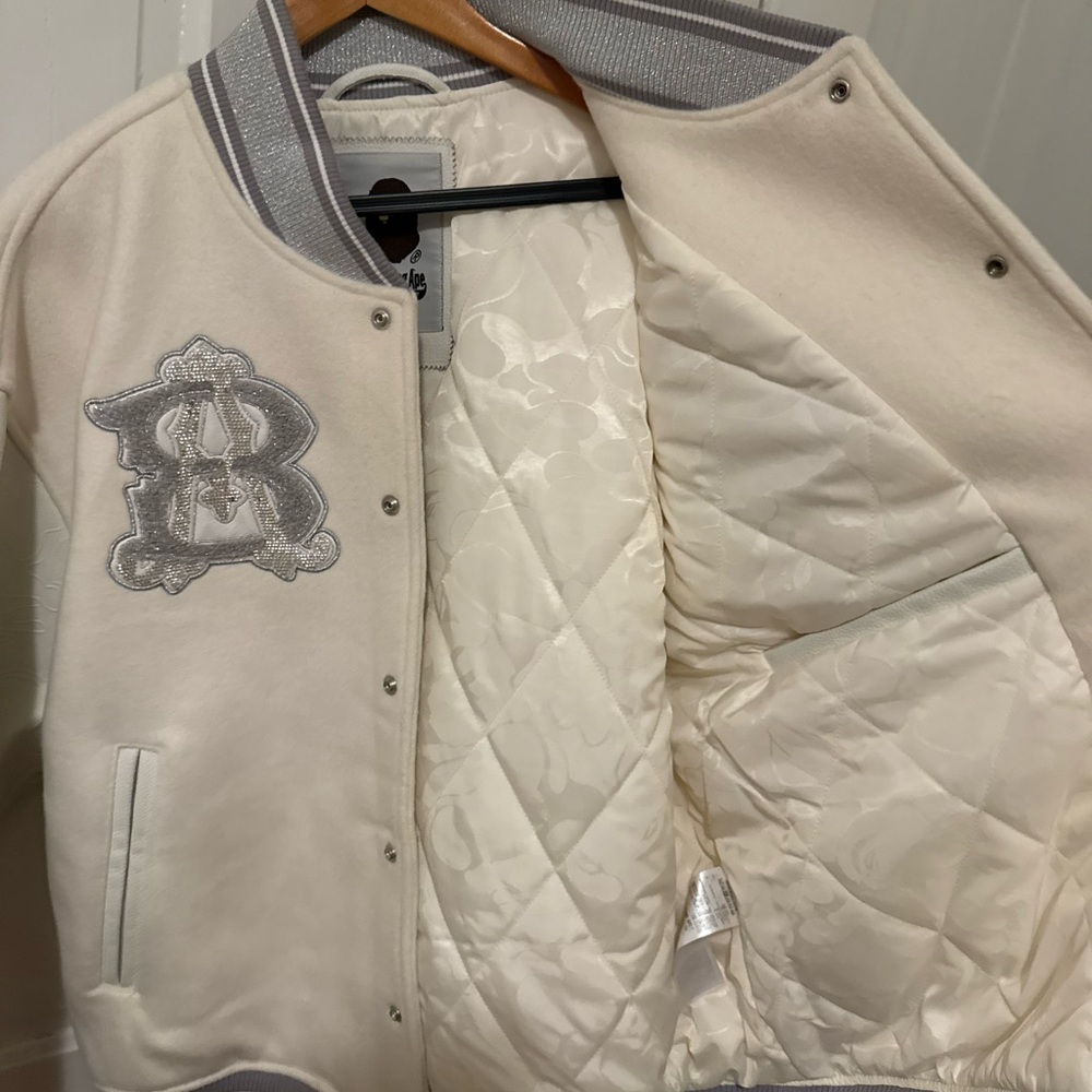 Bathing Ape Line Camo Multi Logo Wool Varsity Jacket -Mens XL -Ivory Color - Picture 2 of 8